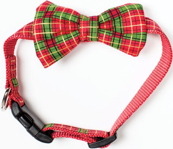 TIEBREAKER For the family dog who hankers to join the red-and-green scene, this plaid bowtie collar makes for a super-adorable photo op. $24, at Paws pet boutique in Annapolis.