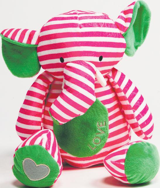 NEVER FORGET The plush Bella Tunno elephant is sure to make your little one grin—and a portion of all sales goes to feed the hungry. $34, Wee Chic at Green Spring Station.