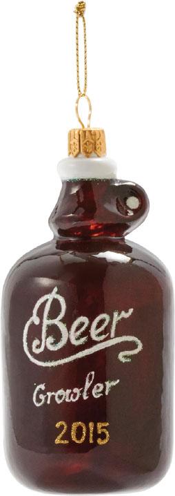 ORNAMENTAL Give your guy an ornament he’ll treasure always, because it speaks to his top hobby: beer. The Beer Growler glass ornament: $20, at Sur La Table in Annapolis.