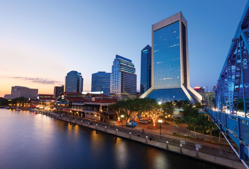 The St. Johns River flows through downtown Jacksonville. 