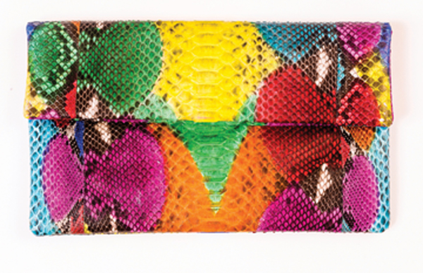 rainbow snakeskin bag, $168 “My fashion-forward friend Paula is not afraid of bright colors, and I know she’ll adore this clutch.” Way Off the Beaten Path.