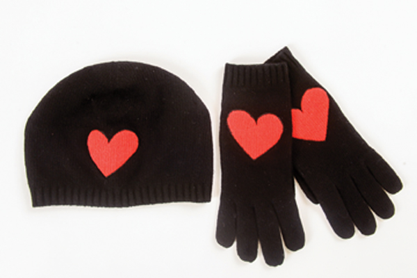 Cashmere hat, $50 and Gloves, $65 “My dear friend loves hearts. She definitely wears hers on her sleeve … and now, her hat and gloves!” Ruth Shaw. 